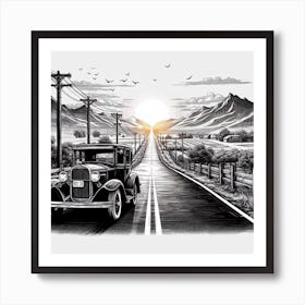 Vintage Car On The Road Art Print