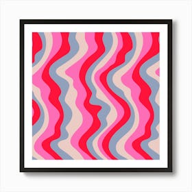 GOOD VIBRATIONS Groovy Mod Wavy Psychedelic Abstract Stripes in Bright Glam Colours Fuchsia Pink Red Lavender Art Print