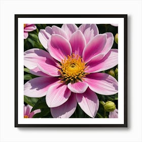 Dahlia, Illustrate A Close Up Of A Blooming Flower With Intricate Art Print