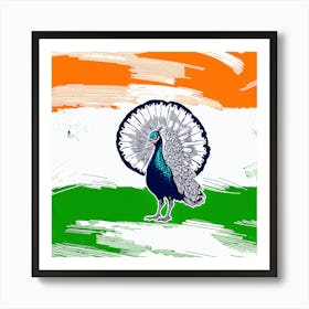 Peacock On Indian Flag Art Print