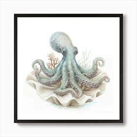 Storybook Style Octopus Resting In The Sand Art Print