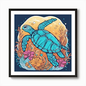 537828 Illustration Of A Sea Turtle Under The Sea, Sea Fl Xl 1024 V1 0 1 Art Print