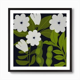 White Flowers Square Art Print