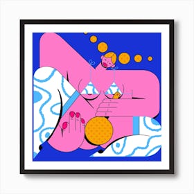 Dear Body Pink & Blue Square Art Print