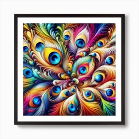 Colorful Peacock Feathers, Abstract 3 Art Print