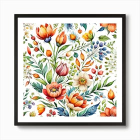 Watercolor Floral Pattern 7 Art Print