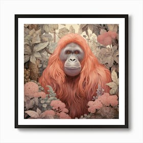 Orangutan 2 Pink Jungle Animal Portrait Art Print