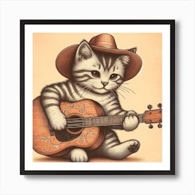 A cat playing a guitar 3 Art Print