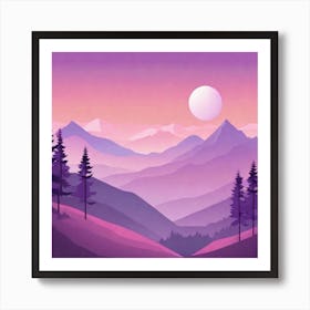 Misty mountains background in purple tone 100 Art Print