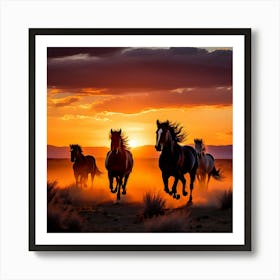 Horses At Sunset art print 2 Art Print