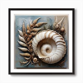 Ancient sea shell and fern 3 Art Print