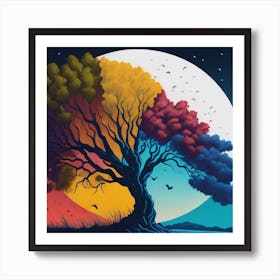 Moon Colour Tree Póster