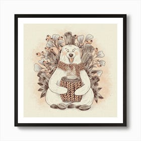 Bear lover of coffee with spices Art Print