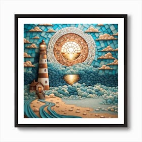 Mosaic Lighthouse In The Sky Art Print