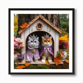 Two Cats In A Cat House Art Print