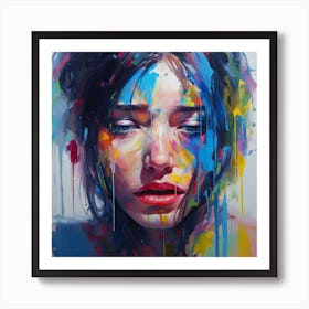 Girl with Paint Abstract Painting Affiche