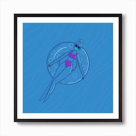 Swimming Girl with Rubber Ring and Mask Art Print