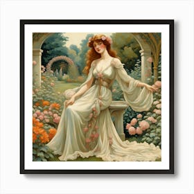 Lady In A Garden Art Print