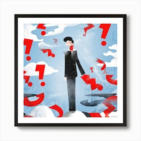 Abstract Illustration Of A Human Figure Pondering In A Sea Of White With Vivid Red Caution Signs Ch (2) Art Print