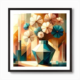 Geometric Cosmos Flowers In A Vase Art Print