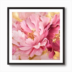 Pink Peony Flowers On Pink Background Art Print