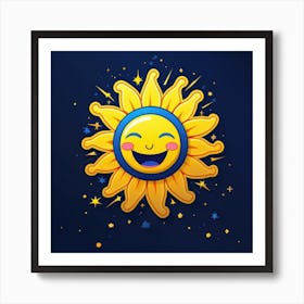 Lovely smiling sun on a blue gradient background 16 Art Print