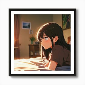 Anime Girl Laying In Bed Art Print