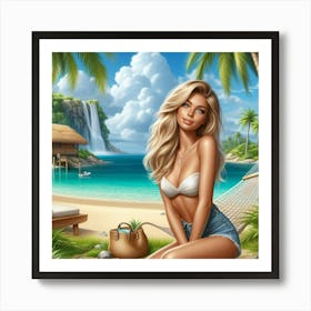 Beautiful Woman On The Beach 2 Art Print