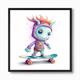 Little Demon Skateboarder Art Print