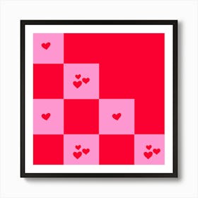 Hearts Broken Grid pink and red Art Print