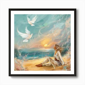 Doves On The Beach Art Print