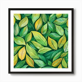 Seamless Pattern Of Green Leaves 1 Art Print