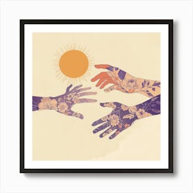 Two Hands Reaching For The Sun Art Print