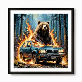 Bear on fire Art Print