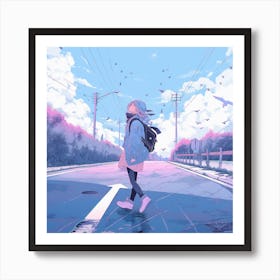 Anime Girl Walking On The Street Art Print