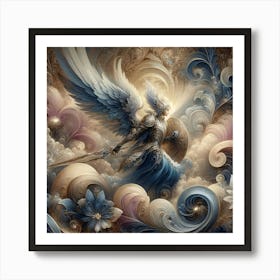 War Angel With Sword And Shield In Flowers Painting Art Print