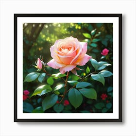 Pink Rose In The Garden #1 Art Print