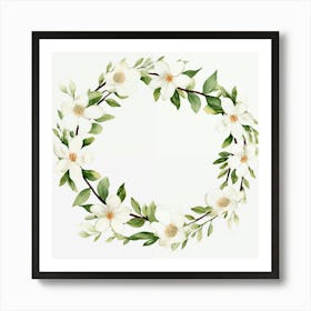 Watercolor Magnolia Wreath Art Print