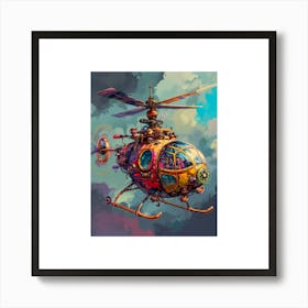 Steampunk Helicopter Retro 1 Art Print