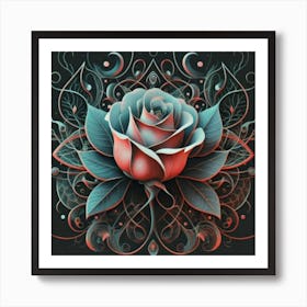 Stylized and intricate geometric black rose 8 Art Print