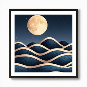 Moon And Waves 35 Affiche