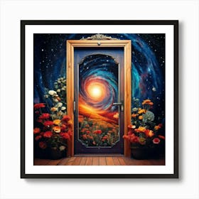 Firefly Door, Wooden, Galaxy, Spiral, Cosmos, Space, Universe, Floral, Wallpaper, Yellow, Blue, Red, (10) Art Print