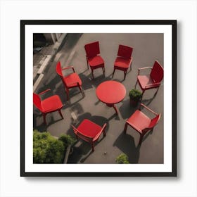 Red Chairs In A Circle Art Print