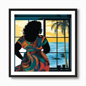 Woman Looking Out A Window Art Print