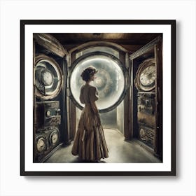 Woman In A Clock Art Print