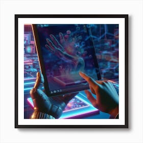 Futuristic Hand Holding Tablet 1 Art Print