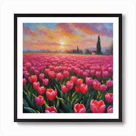 Sunrise on Tulip Fields Art Print