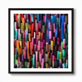 Colorful Brushstrokes Black Square Art Print