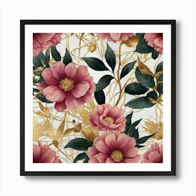 Pink Peony Floral Wallpaper Art Print