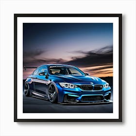 A Sleek Modified BMW M3 Rendered In Vibrant High-gloss Blue Art Print